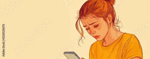 Woman crying over declined bank transaction on her phone, personal economic despair, detailed realism