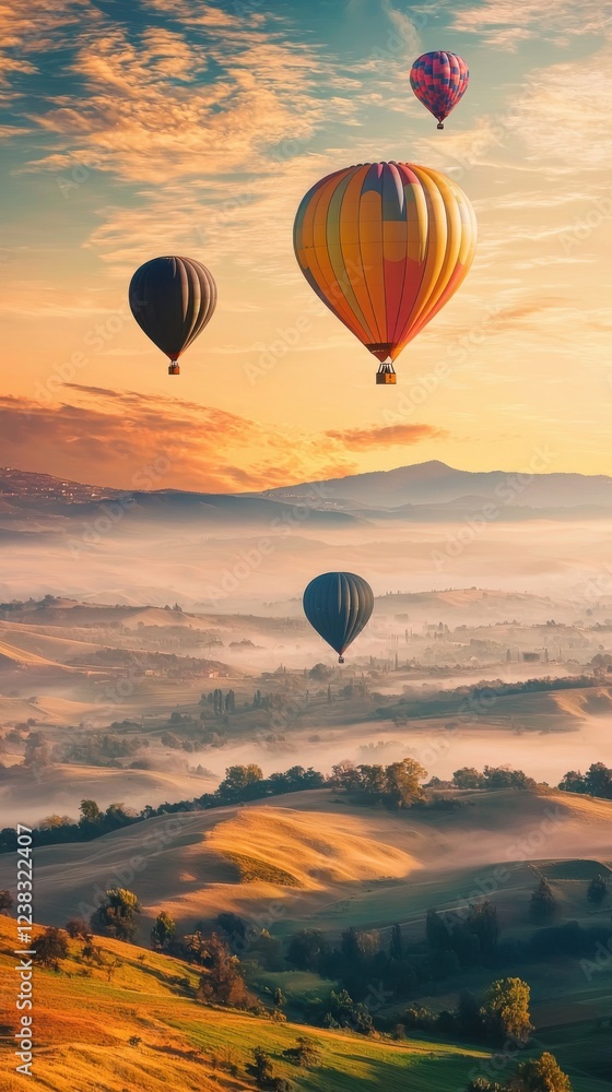 custom made wallpaper toronto digitalColorful hot air balloons flying over the rolling hills in the scenic landscape of tuscany italy