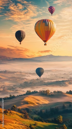 Wallpaper Mural Colorful hot air balloons flying over the rolling hills in the scenic landscape of tuscany italy Torontodigital.ca
