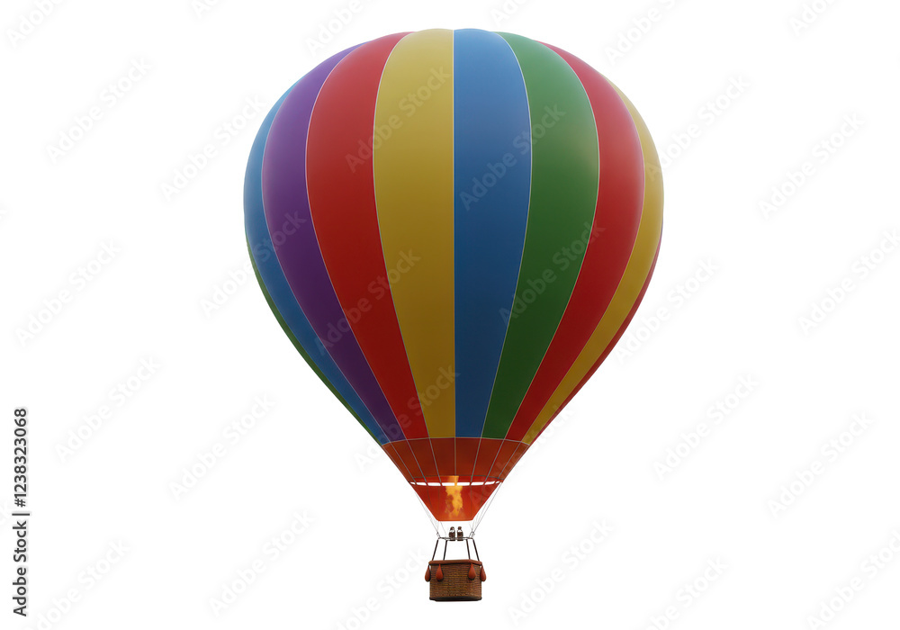 Naklejka premium A colorful hot air balloon with rainbow stripes, isolated on white background