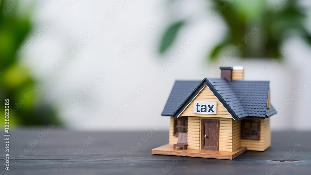House Model with Tax Sign - Real Estate and Property Tax Concept House Model with Tax Sign - Real Estate and Property Tax Concept
