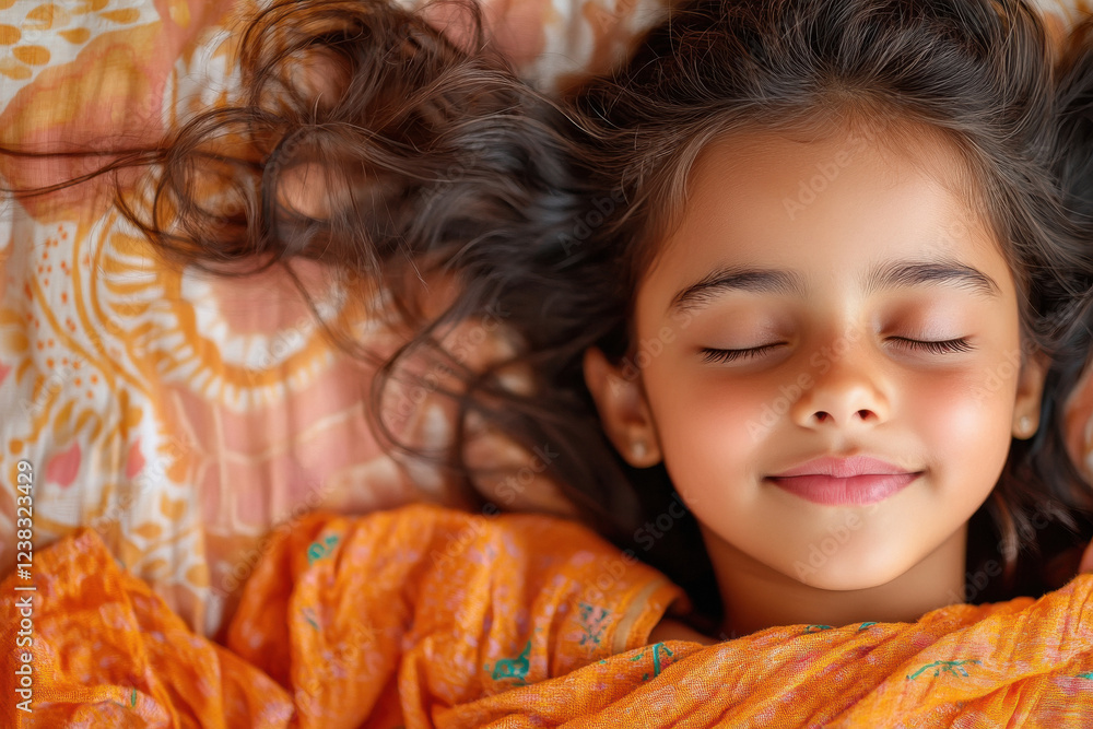 happy young girl sleeping in bed and enjoying rest while lying down in a room at home. happy young girl sleeping in bed and enjoying rest while lying down in a room at home.