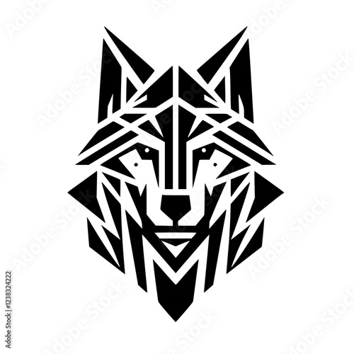 Geometric Wolf: Abstract Black and White Animal Portrait, Modern Minimalist Design, Vector Graphic Art