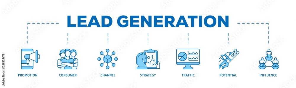 Lead generation infographic icons flow process which consists of promotion, consumer, channel, strategy, traffic, potential and influence icon live stroke and easy to edit . Lead generation infographic icons flow process which consists of promotion, consumer, channel, strategy, traffic, potential and influence icon live stroke and easy to edit .
