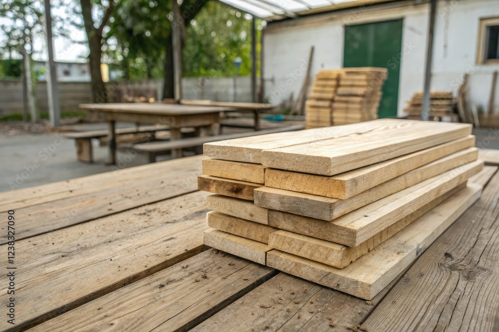 Stack of wooden planks on a rustic table, forestry, earthy, landscape, stacking Stack of wooden planks on a rustic table, forestry, earthy, landscape, stacking