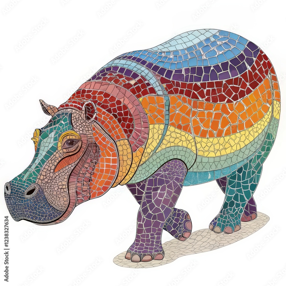 Obraz premium Mosaic Hippo on a white background