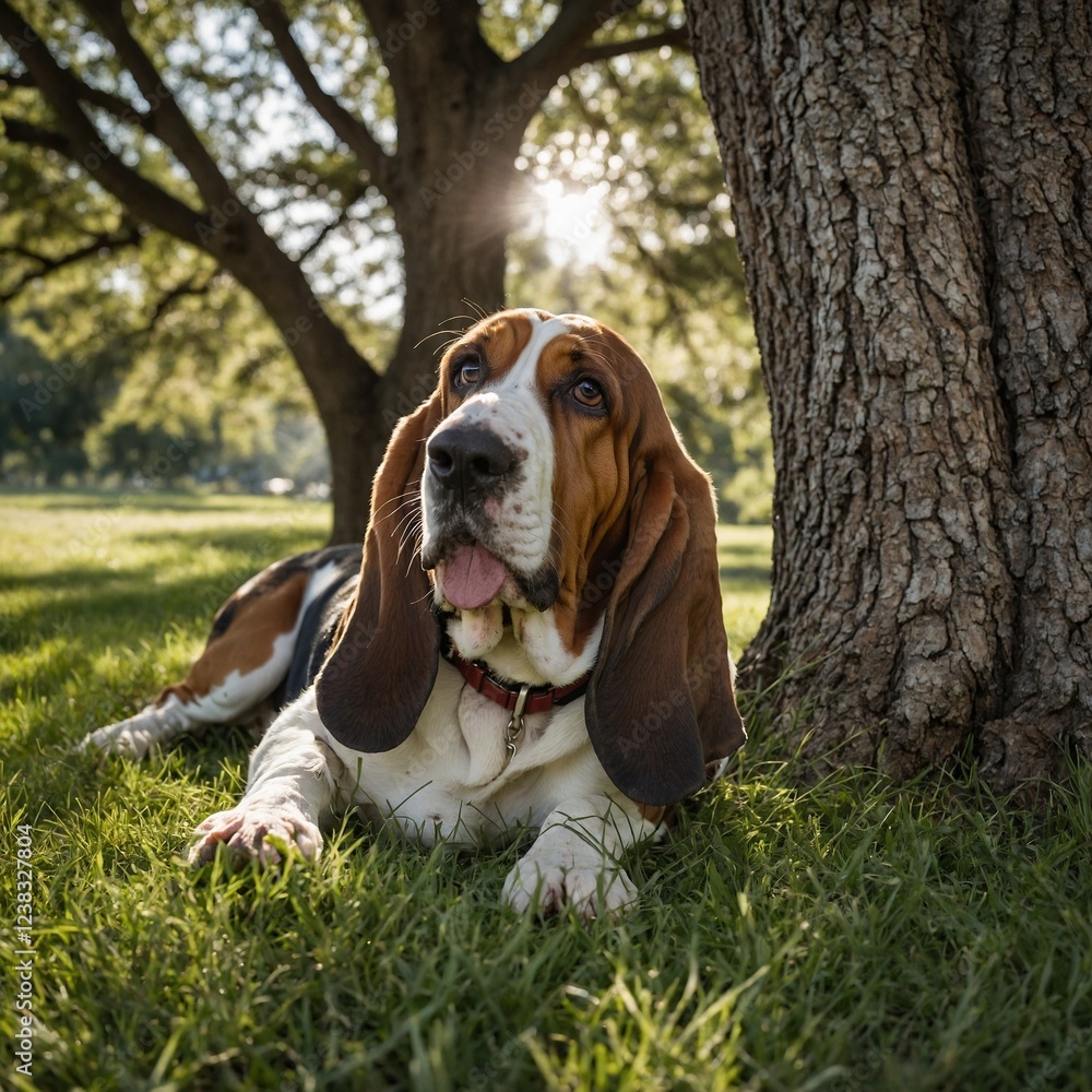Basset Hound Relaxing Under a Tree. Basset Hound Relaxing Under a Tree.