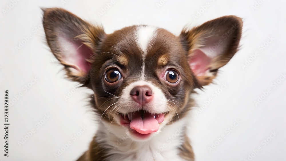 Adorable Chocolate and White Chihuahua Puppy Standing on White Background Adorable Chocolate and White Chihuahua Puppy Standing on White Background