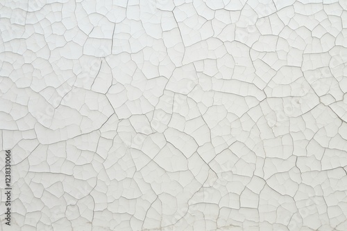 Detailed Close-up of Cracked White Ceramic Surface with Unique Texture Patterns for Artistic and Design Use