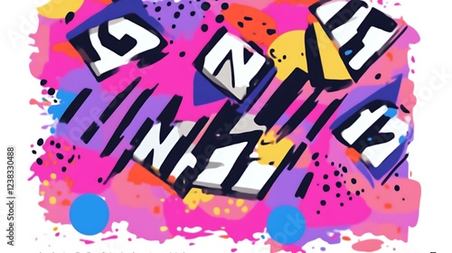 Abstract Colorful Graffiti Style Design Featuring Bold Letters and Shapes