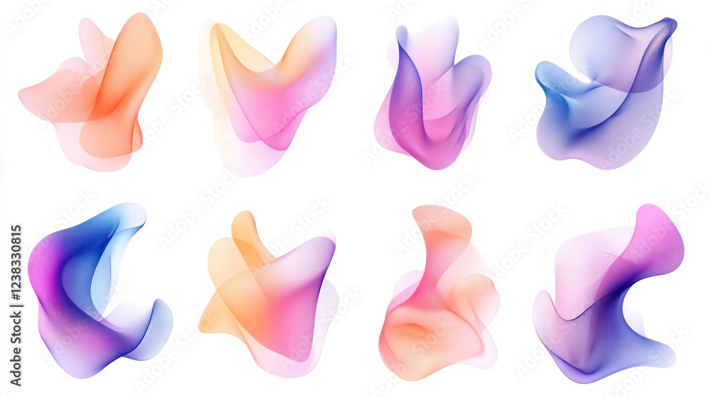 Abstract colorful shapes, flowing design, white background, graphic design elements Abstract colorful shapes, flowing design, white background, graphic design elements