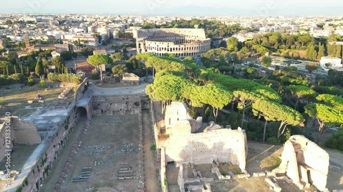 Vista aerea del Circo Massimo, il Paladino e il Colosseo. Il centro di Roma antica