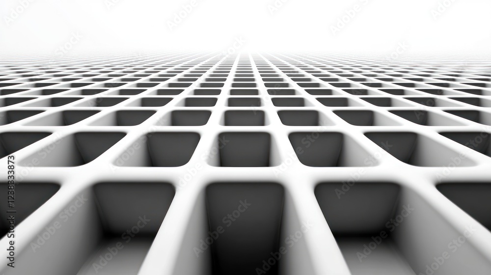 Fototapeta premium White grid receding perspective, abstract background, digital art, website design