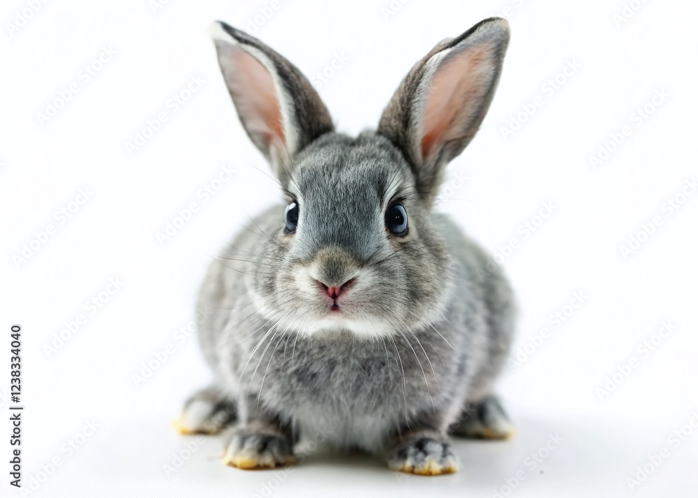 Adorable Grey Rabbit Miniature Tilt-Shift Photography on White Background Adorable Grey Rabbit Miniature Tilt-Shift Photography on White Background