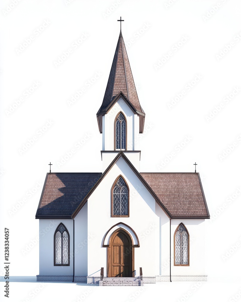 Small Town Church Chapel Building Isolated on White Background for Architectural Design Projects Small Town Church Chapel Building Isolated on White Background for Architectural Design Projects
