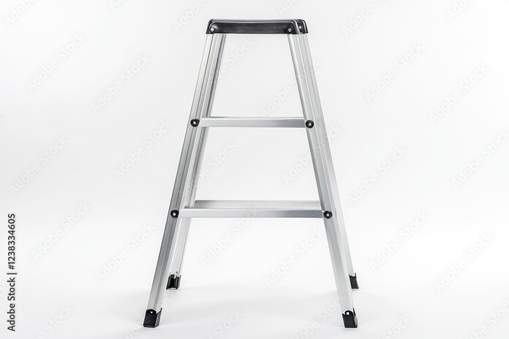 Aluminum stepladder, three steps, white background, home improvement Aluminum stepladder, three steps, white background, home improvement