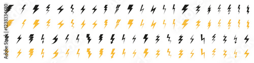 Lightning icons collection. Set of different thunder storm icons