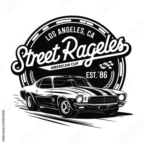 Street Ragles T-Shirt Design - Classic American Muscle Car Graphic Tee from Los Angeles, Established 1986, Perfect for Car Enthusiasts and Racing Fans