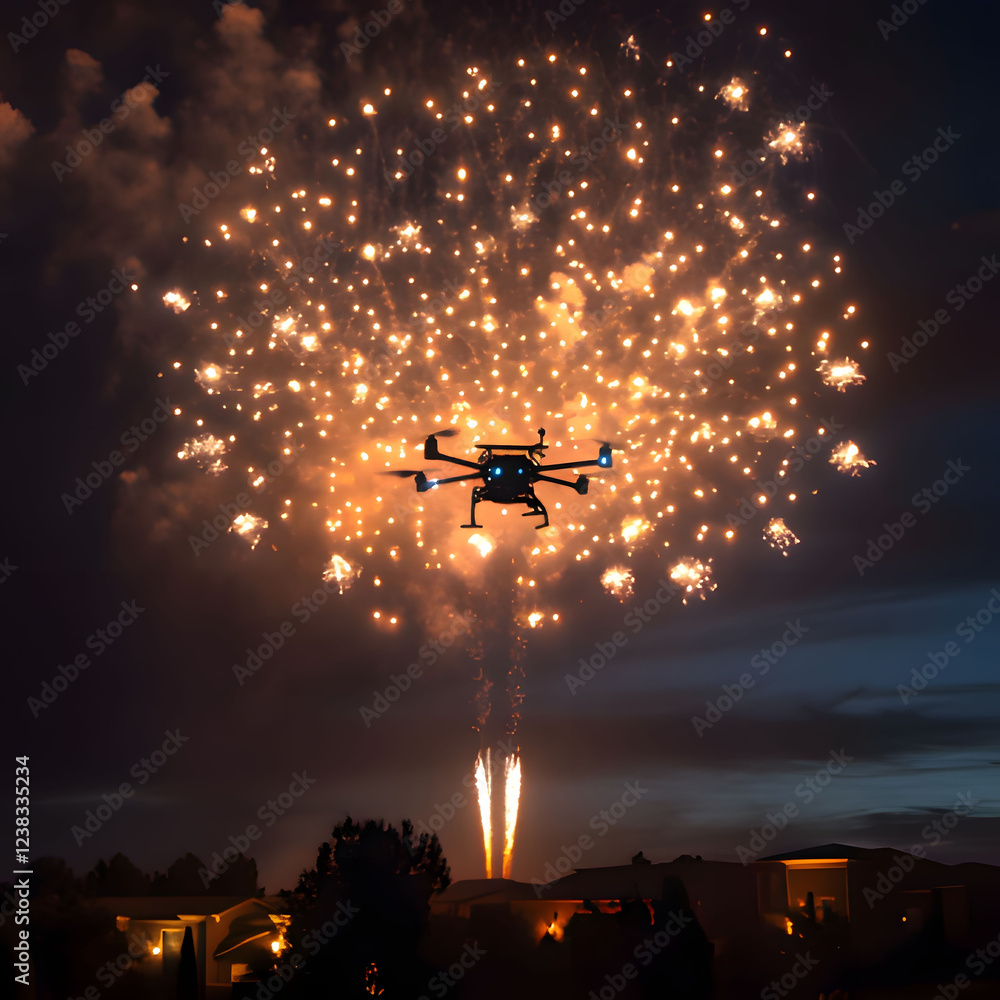 revels in a spectacular fireworks display captured from a drone's perspective at night. Generative AI revels in a spectacular fireworks display captured from a drone's perspective at night. Generative AI