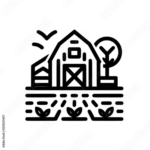 Farm Irrigation System: Barn, Crops, and Agriculture. A picturesque depiction of a farm's irrigation system, showcasing a barn, flourishing crops, and the idyllic countryside.