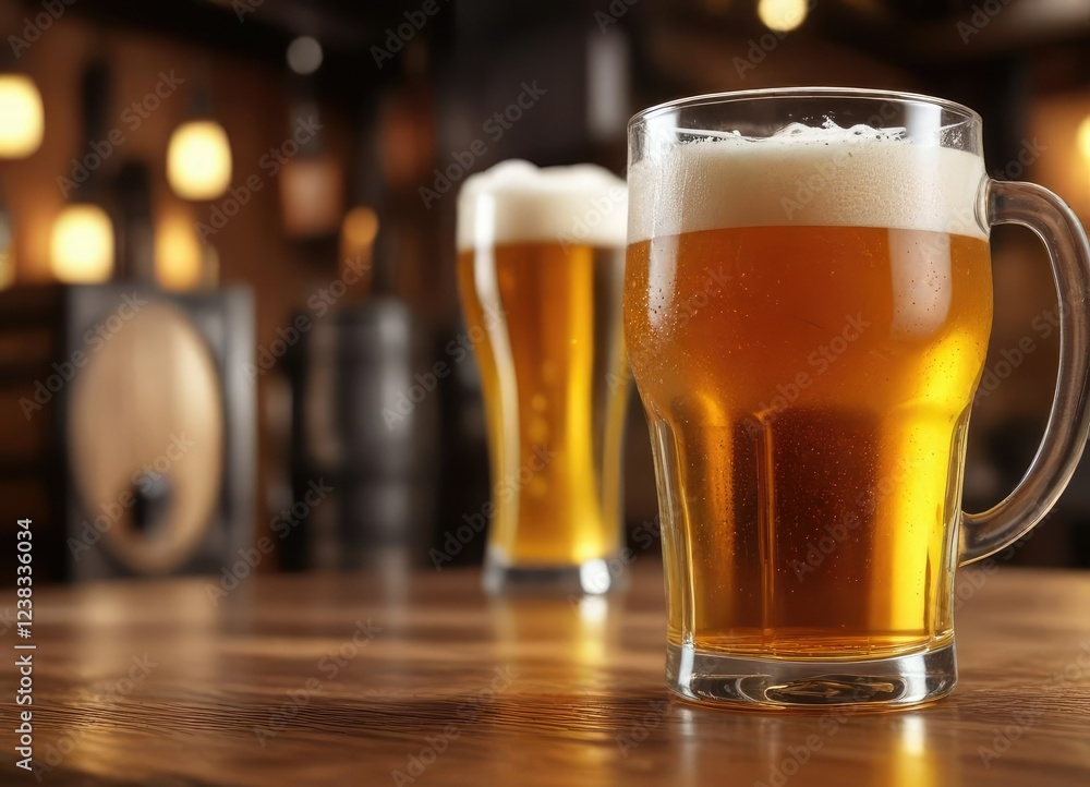 Stream of draught beer flowing in a glass filled with fresh and cold light beer , stream of beer, glassware Stream of draught beer flowing in a glass filled with fresh and cold light beer , stream of beer, glassware
