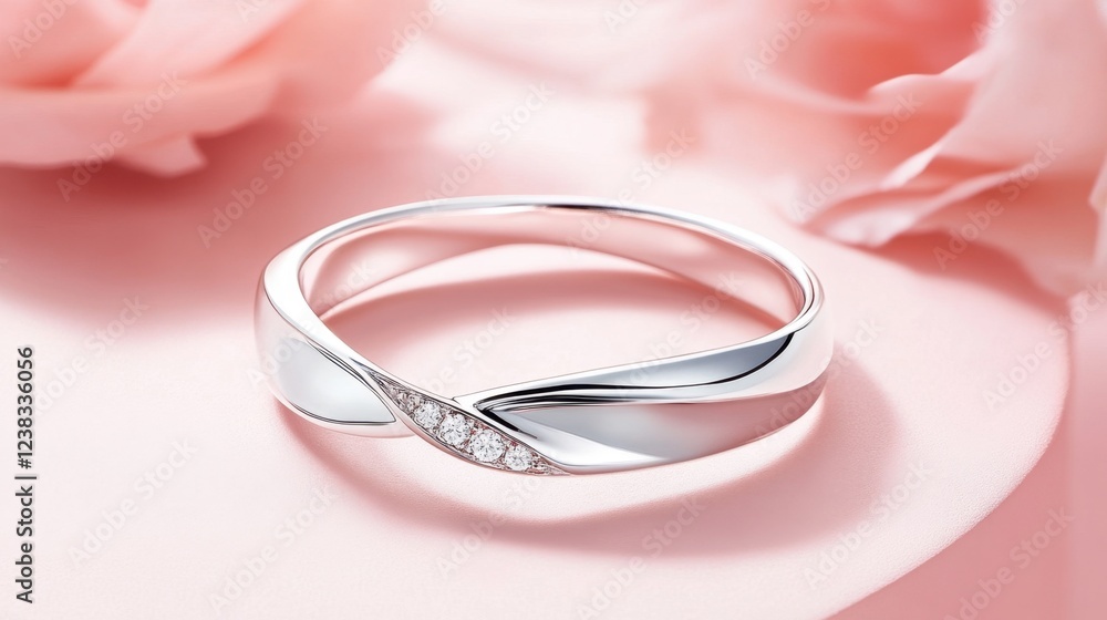 Elegant silver bracelet displayed on a smooth pastel pink surface Elegant silver bracelet displayed on a smooth pastel pink surface