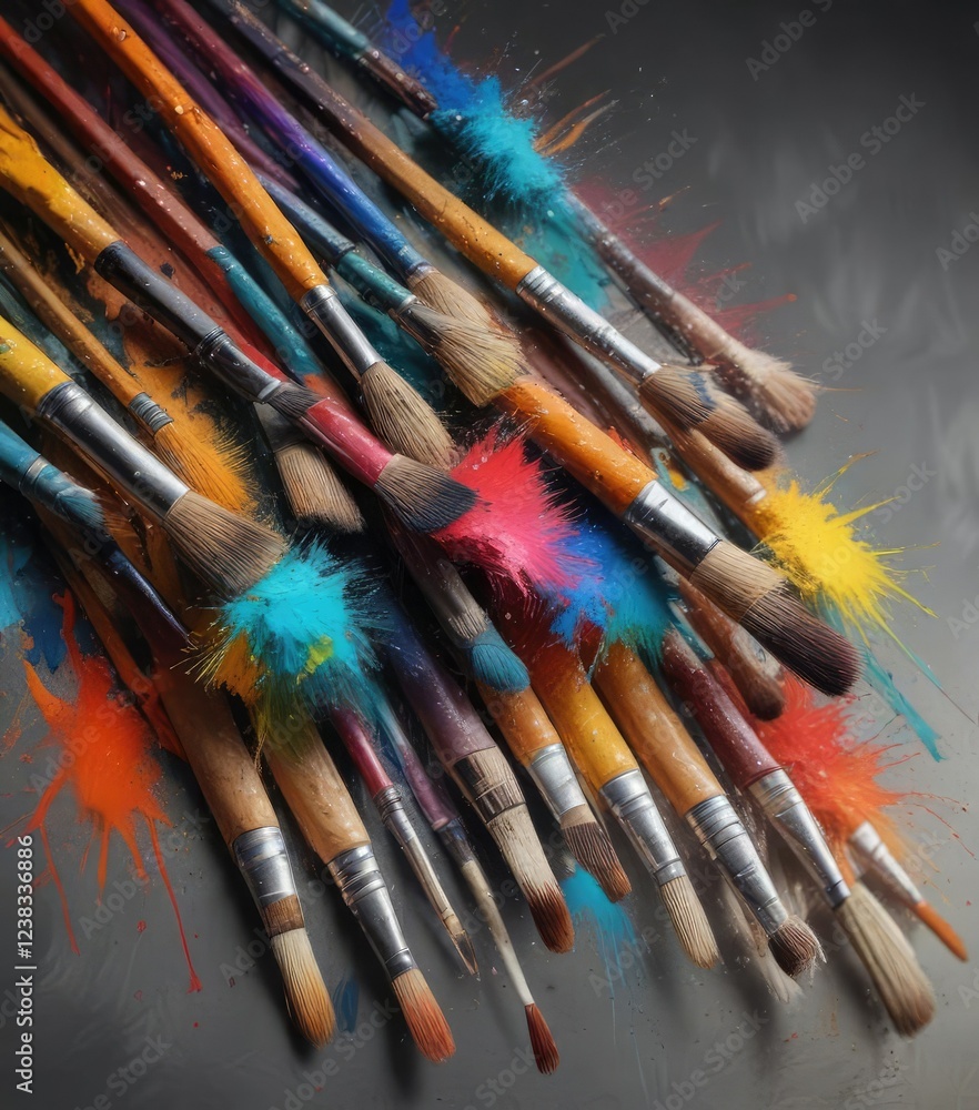 Obraz premium Stroking motion of colorful brushes in oil on canvas, subtle color palette, gentle textures