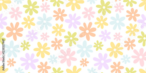 Retro floral pattern in small decorative flowers. Tiny colorful flowers on White background. Baby pastel Ditsy print. Spring, summer background with flowers for surfaces, dress prints, covers. Cute