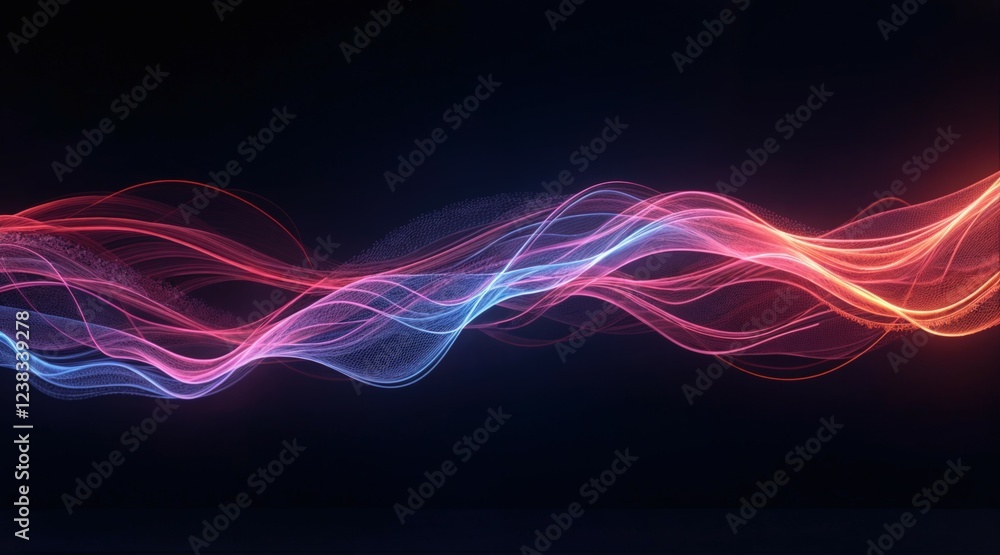 Naklejka premium Stunning Abstract Composition with Radiant, Undulating Lines in Bold Hues, Creating a Hypnotic Visual Effect of Motion and Light on a Dark Contrasting Surface.