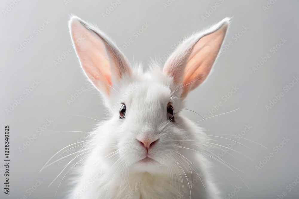 Obraz premium Adorable White Rabbit Portrait - Studio Shot, Fluffy Fur, Long Ears