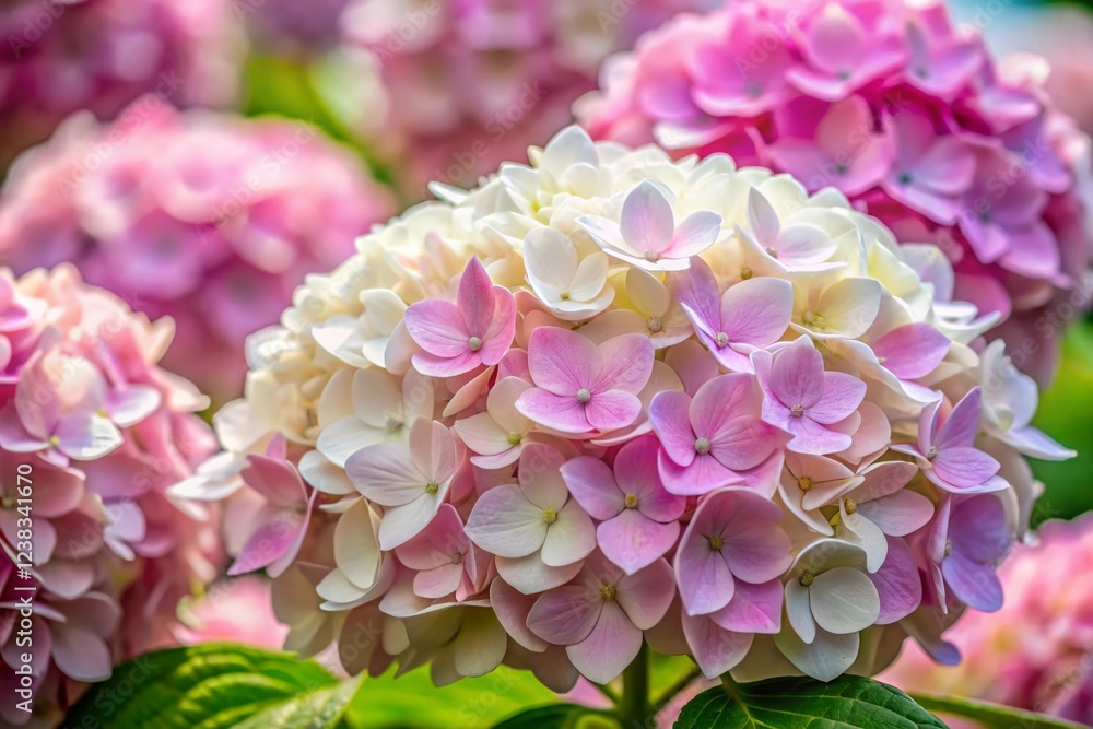 Obraz premium Aerial Close-Up of White and Pink Hydrangea Blossoms - High-Resolution Stock Video