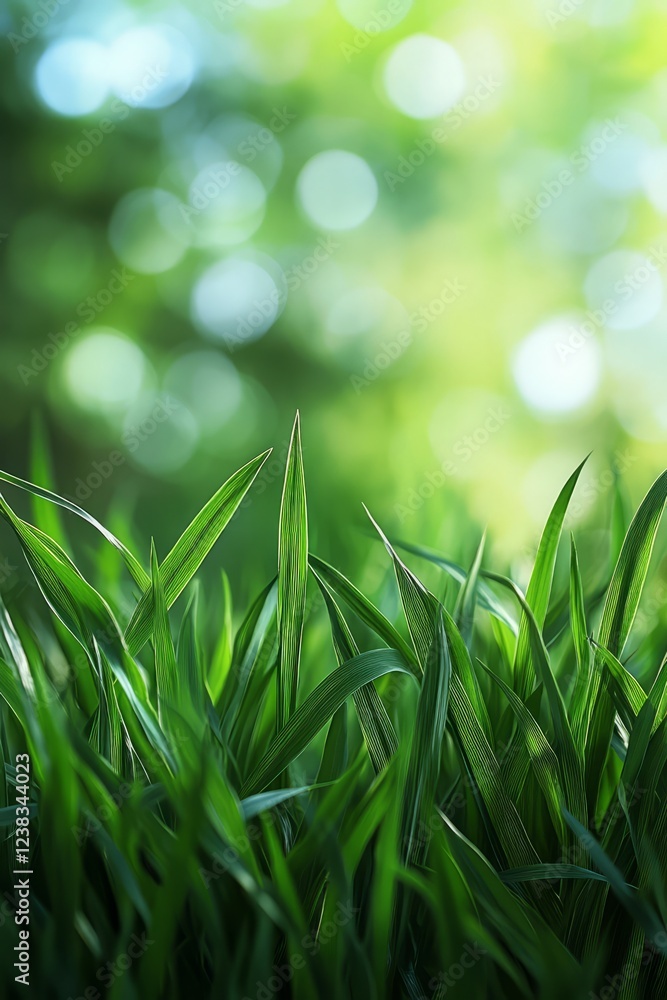 Fototapeta premium Vibrant Green Grass Blades In A Sunlit Meadow.