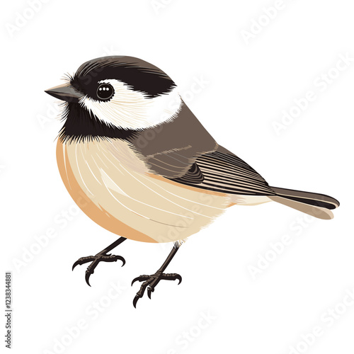 Vector drawing of black-capped chickadee bird Poecile atricapillus nature design element isolated on a white background
