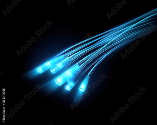 A glowing network of fiber optic cables illustrating data transfer and modern connectivity in a digital world. photo