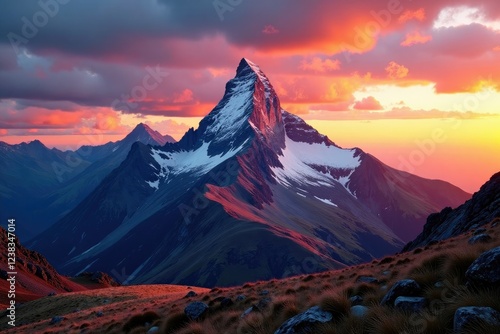 Sunrise over Buchaille Etive Mor mountain peak, Highlands, photo