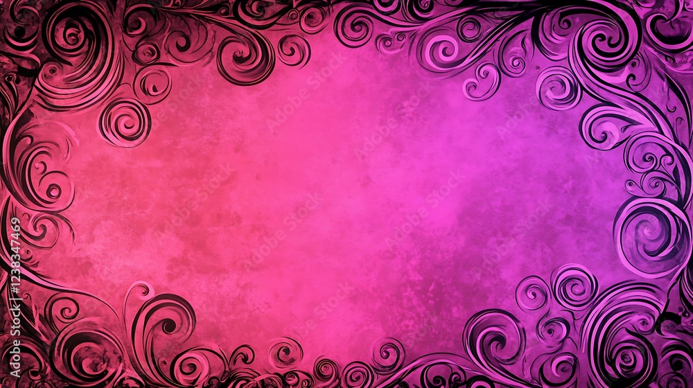 Pink and Purple Swirl Floral Frame Background Design
