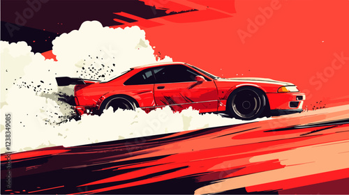 Illustration of a sports car. Drift car. Motorsport.