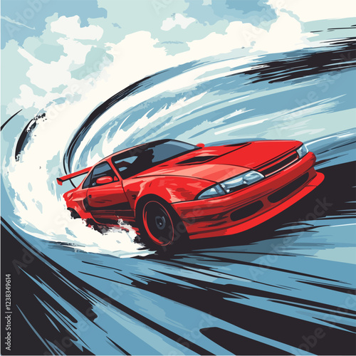 Illustration of a sports car. Drift car. Motorsport.