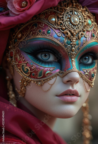 Wallpaper Mural Venetian carnival mask, Portrait of beautiful woman with masquerade carnival mask on her face. Torontodigital.ca