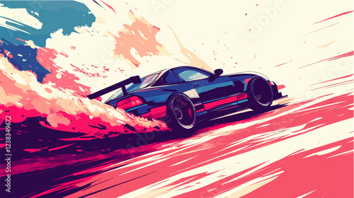 Illustration of a sports car. Drift car. Motorsport.