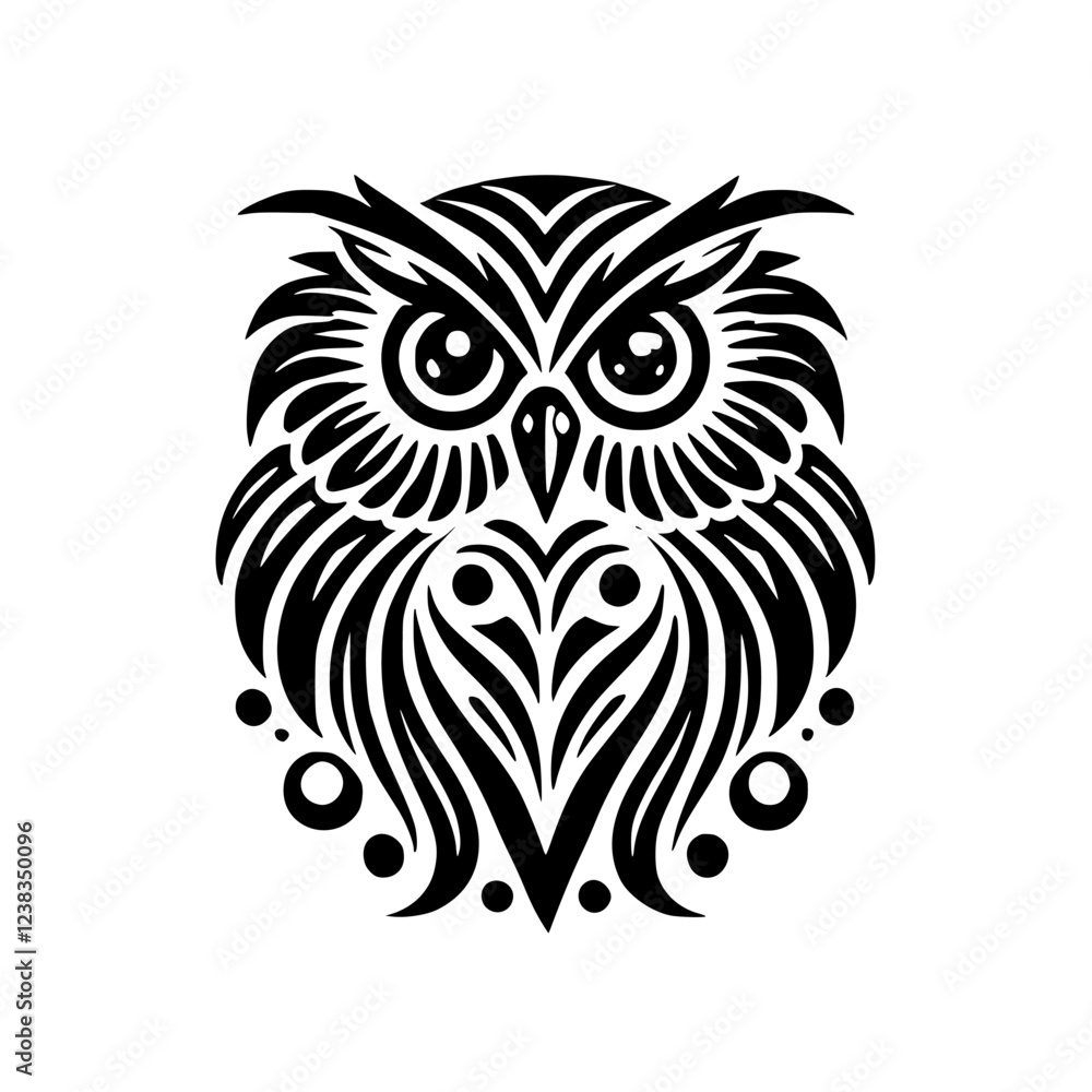 Fototapeta premium Striking Black and White Owl: Geometric Tribal Bird Art Design
