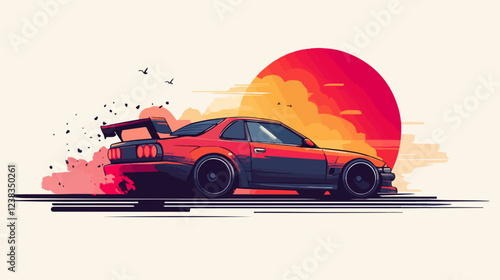 Illustration of a sports car. Drift car. Motorsport.