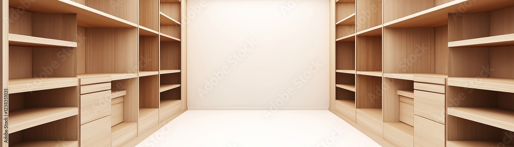 Obraz premium A modern minimalist white walk-in closet.
