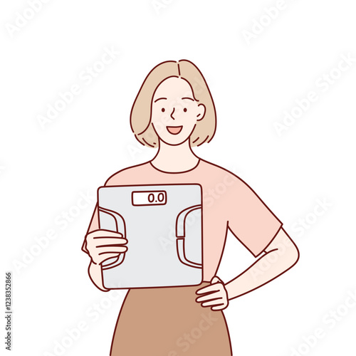 Girl character in good shape after diet. Hand drawn vector illustration