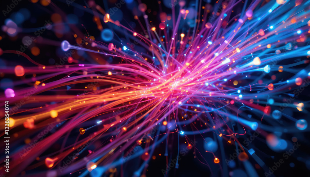 Fototapeta premium Vivid Optical Fiber and Colored Electric Cables Glowing, Technology Background.