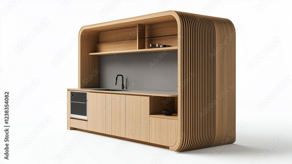 Obraz premium A styled kitchen counter against a white background.