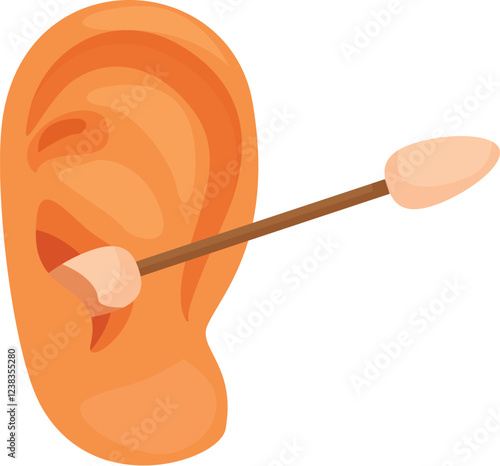 Cotton swab cleaning ear canal, promoting ear hygiene and removing earwax
