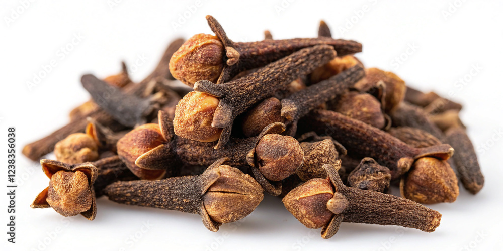 Fototapeta premium A Pile of Cloves Isolated on a White Background, Ideal for Culinary Uses