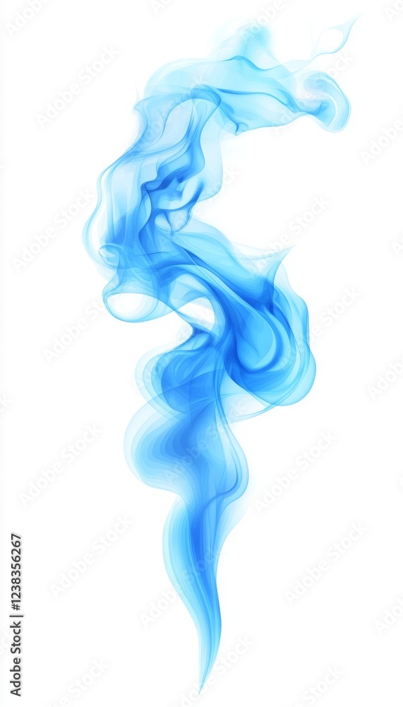 Isolated Flowing Translucent Blue Smoke Effect with Smooth, Undulating Curves on White Background Isolated Flowing Translucent Blue Smoke Effect with Smooth, Undulating Curves on White Background