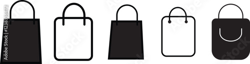 Shopping Bag Icon Set, logo black outline design
